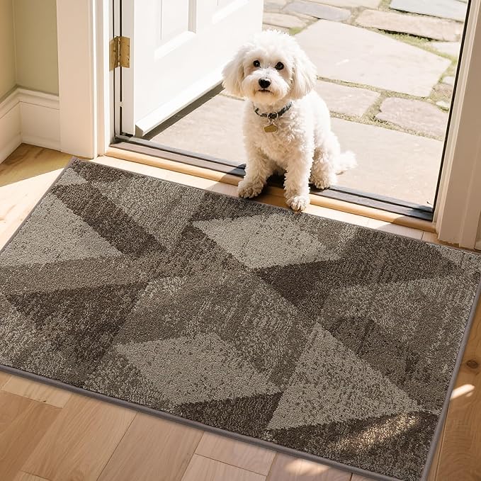 COSY HOMEER Entryway Rugs Doormat 24"x36", Non-Slip Absorbent Polyester, Washable Rugs for Front Door, Dirty Paws & High Traffic Areas, Brown