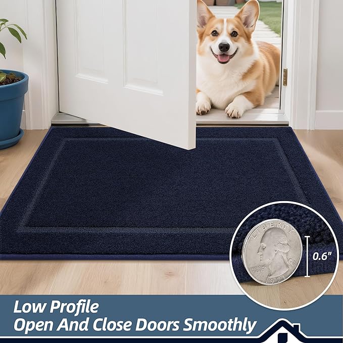 BEQHAUSE Dog Door Mat for Muddy Paws 36"x60" Dirt Trapper Absorbent Doormat Non Slip Entryway Rugs Washable Stain Resistant Welcome Floor Mat Soft Low-Profile for Front Back Door, Navy Blue