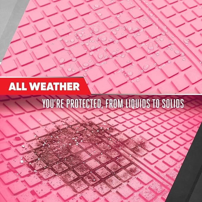 MotorTrend FlexTough Rear Cargo Mat – Heavy-Duty Trimmable Rubber Trunk Mat, Universal All-Weather Cargo Liner for Cars, SUVs & Trucks, Flexible Non-Slip Automotive Floor (Pink)