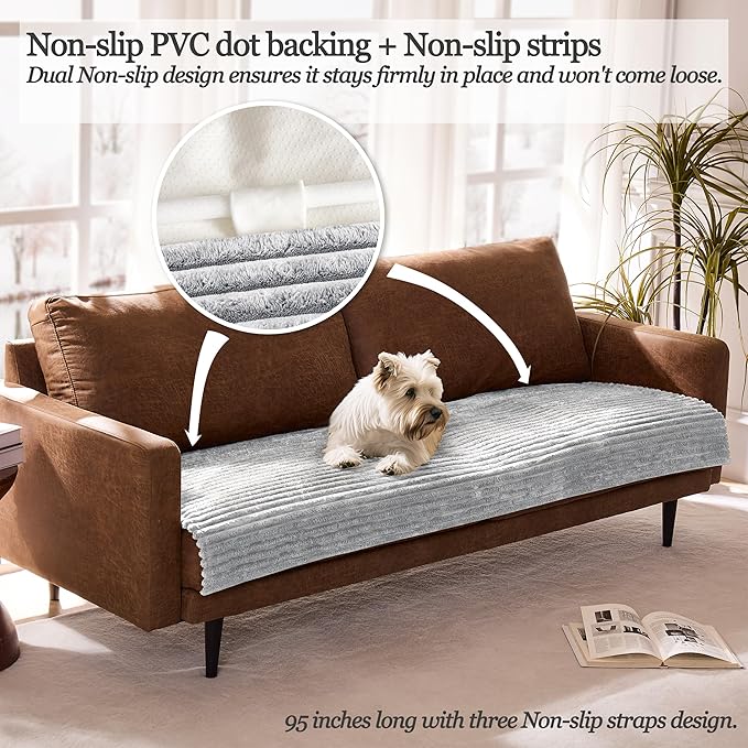 Meider Dual Non-Slip Couch Cover for Dogs Waterproof, Fuzzy Soft Pet Couch Covers for Sofa 3 Cushion, Pet Friendly Soft Dog Bed Covers Sofa Cover Washable (Seagull Gray, 33" x 75" 1 Pack)