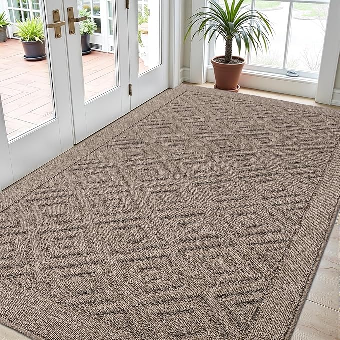 DEXI Front Door Mat for Entryway, 48x72 Washable Entry Rugs with Non Slip Backing, Low Profile Absorbent Welcome Floor Doormat for Inside Home, Entrance, Beige