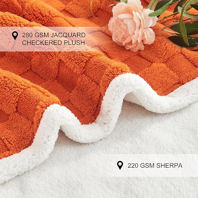 Yaning Checkered Waterproof Blanket for Bed Couch Sofa Car, Fluffy Soft Dog Blanket with 3D Jacquard Grid Pattern, Reversible Leakproof Pet Blankets for Dogs Cats Puppies, Burnt Orange, 60"x80"