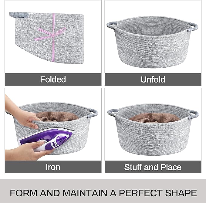 Medium Rope Basket with Handles, Medium Bohe Storage Basket, 17 "L x 12.5" W x 8.5 "H, Home Decor Organizer for Towels,toys, Books & Magazines
