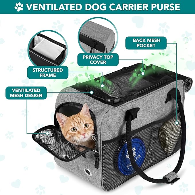 PetAmi Dog Purse Carrier for Small Dogs, Airline Approved Soft Sided Pet Carrier with Pockets, Ventilated Dog Carrying Bag for Puppy Cat, Dog Travel Supplies Bag, Sherpa Bed, Max 12 lbs, Gray