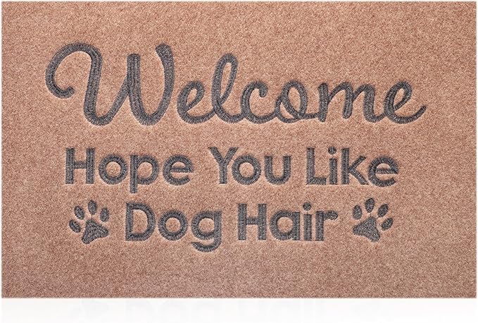 Welcome Mats for Front Door Hope You Like Dog Hair Doormat, Natural Rubber Non Slip Back Mat Indoor Funny Dog Mats for Home Decor Entryway Brown 36" x 24"