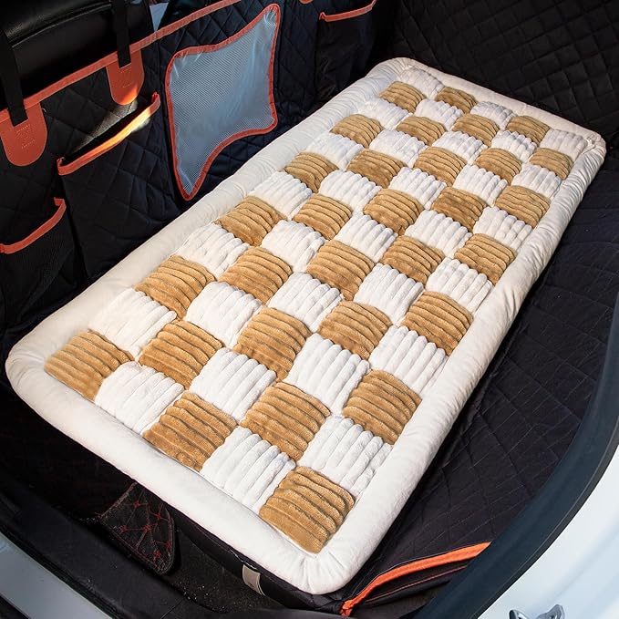 Soulbond Backseat Pet Bed Mat,Dog Bed for Car,Fuzzy Dog Seat Cover for Car Back Seat, Non-Slip Travel Pet Mat, Fit for Backseat Extenders and Seat Covers(Brown and White)