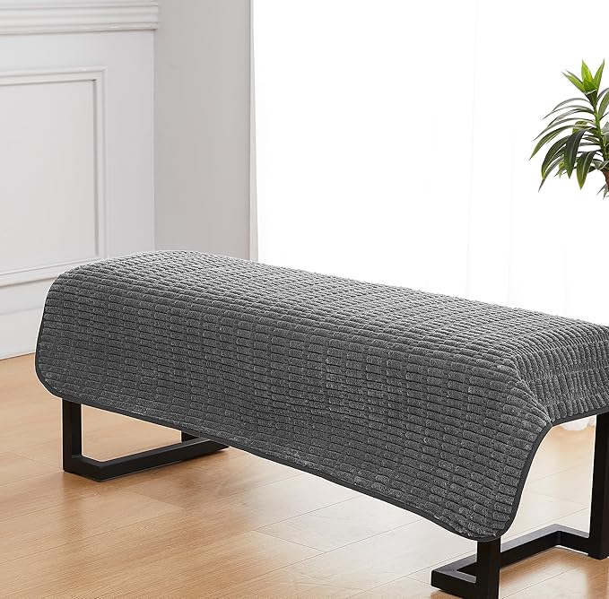 Meider Couch Covers Ottoman Covers, 32x52 inch Anti-Slip Washable Corduroy Stool Furniture Protector (Dark Grey)
