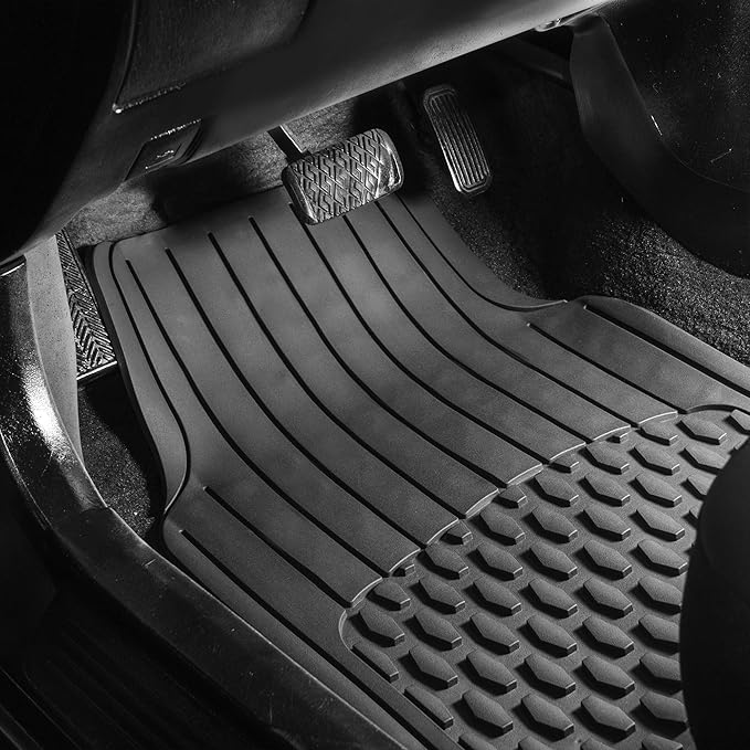 FH Group 4 Piece Liners Trimmable Climaproof™ Vinyl Car Floor Mats- Full Set with Premium Trimmable Vinyl Cargo Liner- Universal Fit for Cars Trucks and SUVs (Gray)