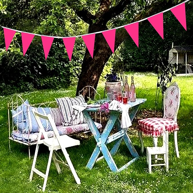 100 Feet Pink Pennant Banners Flags String Hanging Triangle Bunting Flags,Party Decorations for Grand Opening,Kids Birthday,Carnival,60 PCS