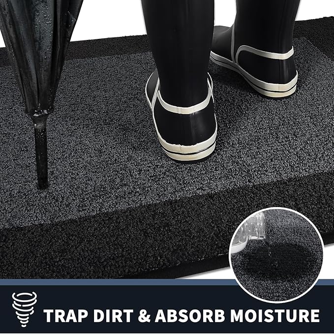 PURRUGS Dirt Trapping Door Mat 24" x 96", Non-Slip Machine Washable Entry Rug, Entrance Mat, Indoor Front Door Mat, Super Absorbent Entryway Rug for Muddy Shoes & Paws, Bluish Grey & Charcoal