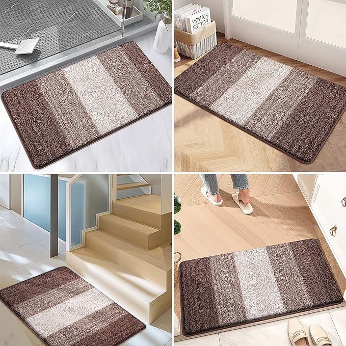 Kitinjoy Indoor Outdoor Door Mat, 59x20 Non-Slip Absorbent Dirt Trapper, Low-Profile Washable Inside Entrance Front Floor Mat, Sturdy Soft Entry Doormats for Entryway, Brown