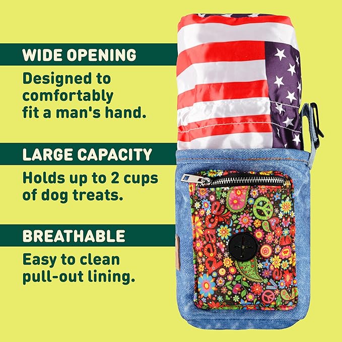 INSPECTOR TAIL Dog Treat Pouch w Drawstring to Prevent Spills | 2 Cup Tote | Hands Free w 4 Ways to Wear Puppy Bag w Pockets for Snacks Poop Bags Keys & Cards | Pet Training Walking & Rewarding Holder