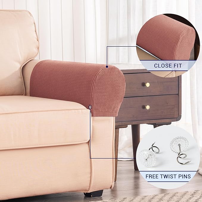 SUBRTEX Stretch Armrest Covers Spandex Arm Covers for Chairs Couch Sofa Armchair Slipcovers for Recliner Sofa with Twist Pins 2pcs (Brick)