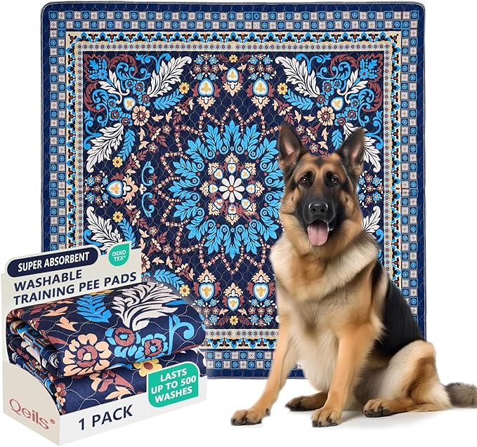 Qeils Washable Pee Pads for Dogs, Reusable Puppy Pads Super Absorbent Leakproof Dog Training Pads, Non-Slip Wee Wee Pads for Crate, Floor, Potty Pads Feeding Mat Dog Pee Extra Large Pee Pads 72"x72"