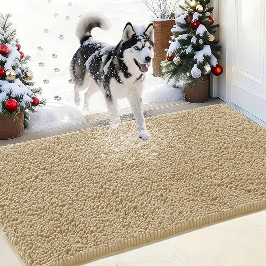IM HOME Chenille Absorbent Outdoor Doormat 48" x 30", Washable Muddy Door Mats for Dog Non Slip Indoor Doormat Dog Mat for Muddy Paw Front Inside Doormats for Entryway Light Beige