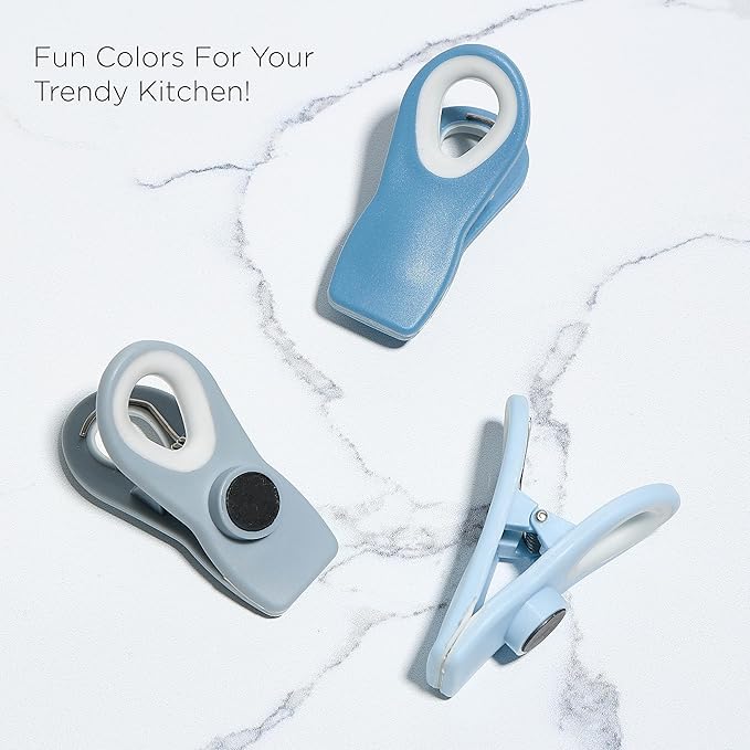 COOK WITH COLOR Bag Clips with Magnet - Chip Clips, Food Storage with Airtight Seal Grip for Bread, Snack and Food Bags (Blue and Grey, Pack of 10)