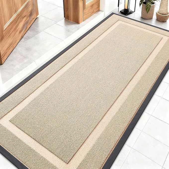 OLANLY Front Door Mat Indoor Outdoor Entrance, Waterproof All-Season, All-Weather Doormat, Sturdy Natural Rubber, Low Profile, Easy Clean Patio Porch Entryway Mat, 59x23, Off-White