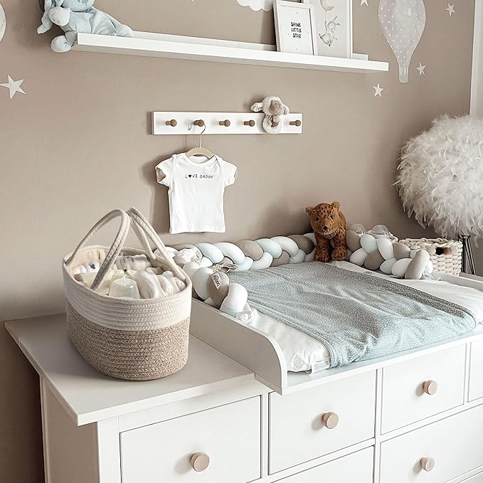 Diaper Caddy Organizer, Empty Gift Basket for Newborn Essentials, Baby Storage Basket, Stylish Gift Bag for Baby Shower, Boys and Girls - Small, White&Beige Brown