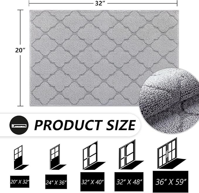 Timo Indoor Doormat, Front Door Mat 20"x32" Absorbent Rubber Backing Non Slip Door Mats, Machine Washable Resist Dirt Low Profile Entryway Rug, Front Door Rugs Indoor for Muddy Wet Shoes, Light Grey
