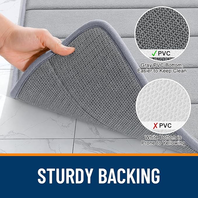 OLANLY Memory Foam Bath Mat 59x35, Super Soft Absorbent Bathroom Rugs, Quick Dry, Machine Washable Shower Floor Rugs, Bathmat Carpet, Bathroom Home Decor Accessories, Grey