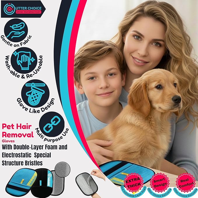 Magic Brush Pet Hair Removal Glove for Dogs & Cats – Upgraded 2025 Reusable Electrostatic Grooming Mitt | Magic Dog Hair Remover Glove for Clothing, Couch,