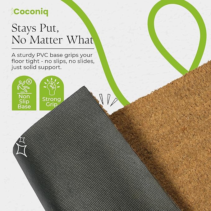 COCONIQ Coir Door Mats 17" X 30", Pack of 2, Non-Slip Sturdy, PVC Backed, Heavy Duty, Easy to Clean, Ideal for Door Entrance, Patio, Porch, Backyard, Garages, Plain Mat