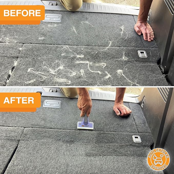 FurDozer Pet Hair Remover & Auto Detailing Tools - Cat & Dog Hair Remover for Carpets, Car Interiors, Couches, Bedding, & Pet Furniture (Purple, (2 Pack) - X6)