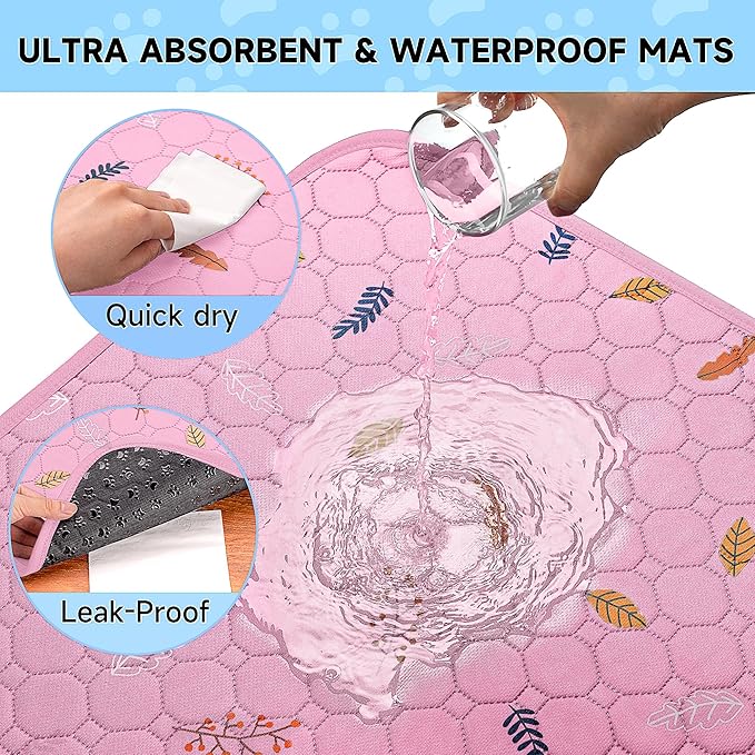 Sunheir 2-Pack Extra Large Reusable Dog Mat for Floor, Dog Playpen, Non-Slip Waterproof Dog Pee Pad, Super Absorbent Washable Pee Pads for Dogs, Pet Whelping Pads, Potty Training - Pink, 36" x 41"