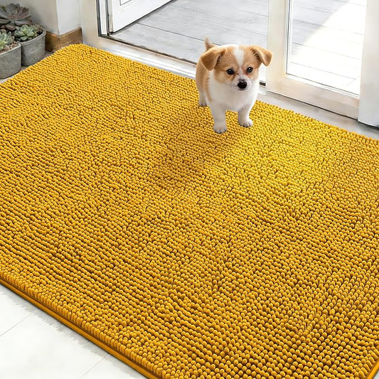OLANLY Dog Door Mat for Muddy Paws 50x30, Absorbs Moisture and Dirt, Absorbent Non-Slip Washable Doormat, Quick Dry Chenille Mud Mat, Entry Indoor Entryway Carpet for Inside Floor, Golden Yellow