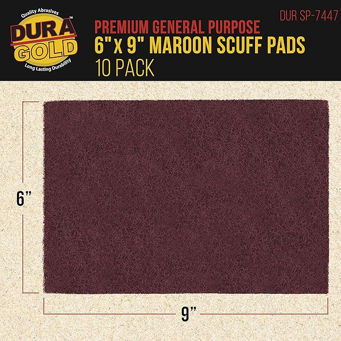 Dura-Gold Premium 6" x 9" Maroon General Purpose Scuff Pads, Box of 10 - Scuffing, Scouring, Sanding, Paint Primer Prep Adhesion Scratch - Surface Preparation Automotive Car Auto Body Woodworking Wood