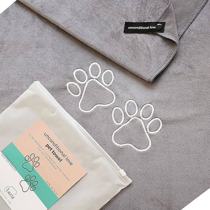 Unconditional Love | Premium Pet Drying Towel | Ultra Absorbent and Soft Microfiber Towel for Dogs and Cats (Grey) XL
