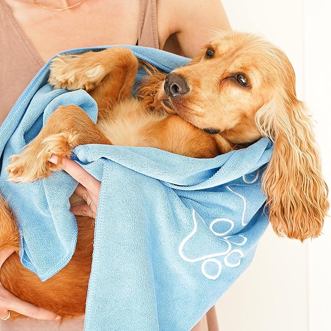 Unconditional Love | Premium Pet Drying Towel | Ultra Absorbent and Soft Microfiber Towel for Dogs and Cats (Blue) XL