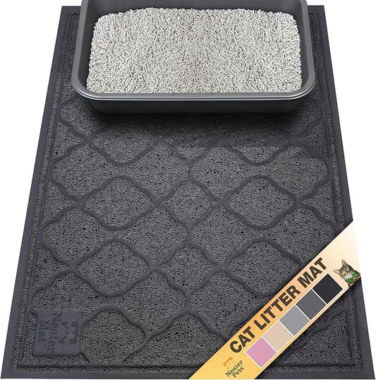 Neater Pets Neater Mat Cat Litter Rug, Thick & Durable Cat Mat for Litter Box, Trapper Pad Catches Mess to Protect Indoor Floors, Soft on Kitty Paws, Anti-Skid Grip Backing, Easy to Clean, Black