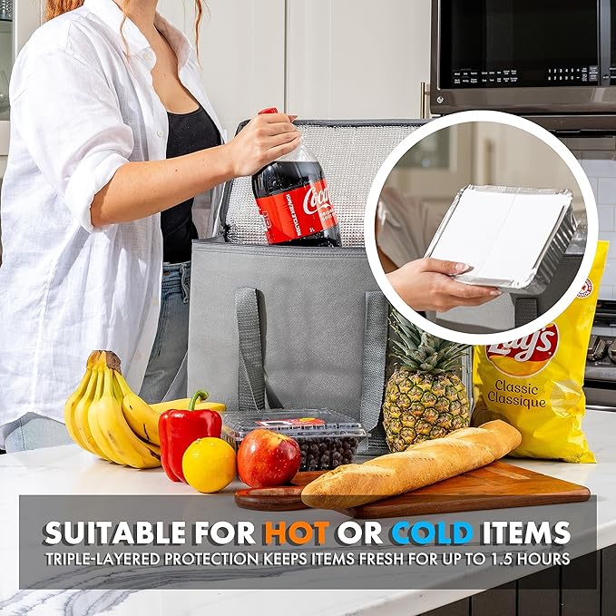 Carrywell Insulated Reusable Grocery Bags, Catering and Delivery Bag For Hot and Cold Food, Collapsible Thermal Tote For Doordash, Not-Made In China