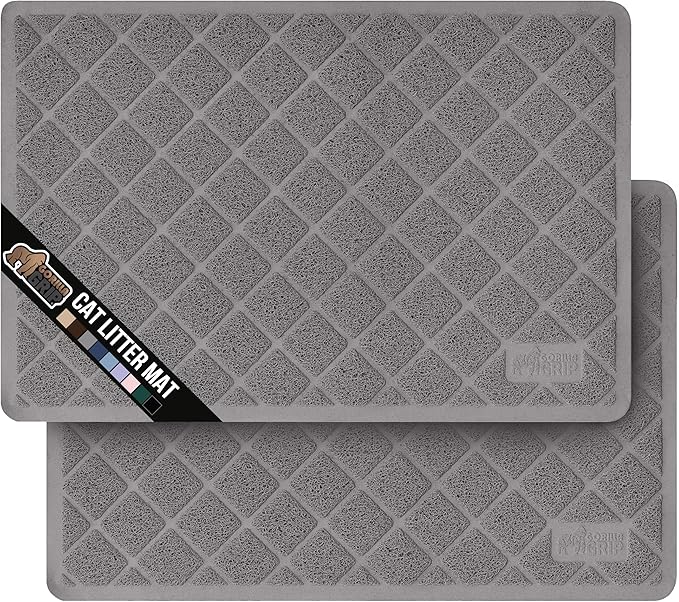 GORILLA GRIP Cat Litter Box Mat, Water Resistant, US Designed Kitty Litter Trapping Mats, Easy to Clean, Scatter Control, Less Mess and Clean Floors, Kitten Supplies for Indoor Cats 24x17 Gray 2 Pack