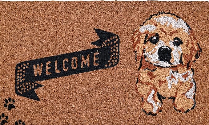 COCONIQ Coir Door Mats 17" X 30", Non-Slip Sturdy, PVC Backed Heavy Duty, Easy to Clean, Ideal for Door Entrance, Patio, Porch, Backyard, Garages, Cute Little Puppy Welcome