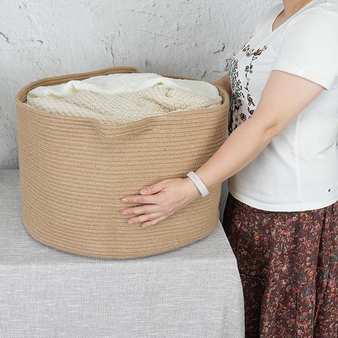XUANGUO Extra Large Jute Rope Storage Basket Blankets Basket Living Room 22"x12" Toy Baskets for Kids and Dogs Woven Laundry Baskets for Clothes Towels Baby Toy Storage