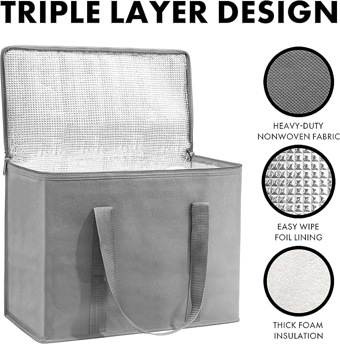 Carrywell Insulated Reusable Grocery Bags, Catering and Delivery Bag For Hot and Cold Food, Collapsible Thermal Tote For Doordash, Not-Made In China