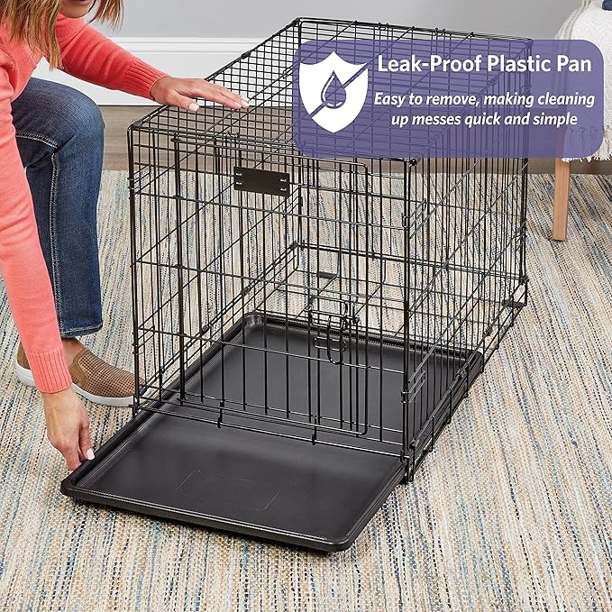 MidWest Homes for Pets 42-Inch iCrate Folding Dog Crate with Divider Panel, Leak-Proof Tray & Secure Latches – Metal Wire Kennel for Large Breeds – Portable, Durable & Easy to Assemble