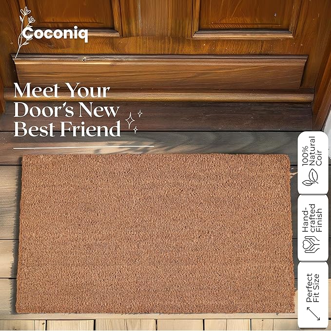 COCONIQ Coir Door Mats 17" X 30", Pack of 1, Non-Slip Sturdy, PVC Backed, Heavy Duty, Easy to Clean, Ideal for Door Entrance, Patio, Porch, Backyard, Garages, Plain Mat