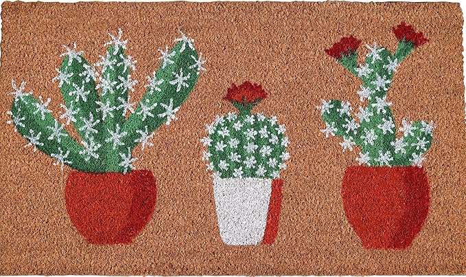 COCONIQ Coir Door Mats 17" X 30", Non-Slip Sturdy, PVC Backed Heavy Duty, Easy to Clean, Ideal for Door Entrance, Patio, Porch, Backyard, Garages, Sparkling Cactus