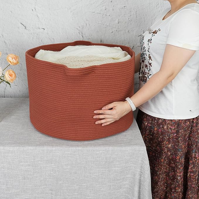 XUANGUO Extra Large Cotton Rope Basket Blankets Basket Living Room 22"x14" Toy Baskets for Kids and Dogs Rope Storage Baskets for Nursery Woven Laundry Baskets for Clothes Towels Baby Toy round rustic