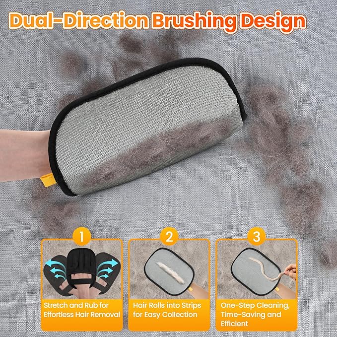 2 Pcs Pet Hair Removal Glove for Cats Dogs, 2025 Upgraded Five-Finger Electrostatic Glove for Deshedding Grooming, Reusable Washable Hair Remover for Furniture Couch 、Car 、Seat Carpet、 Bedding.
