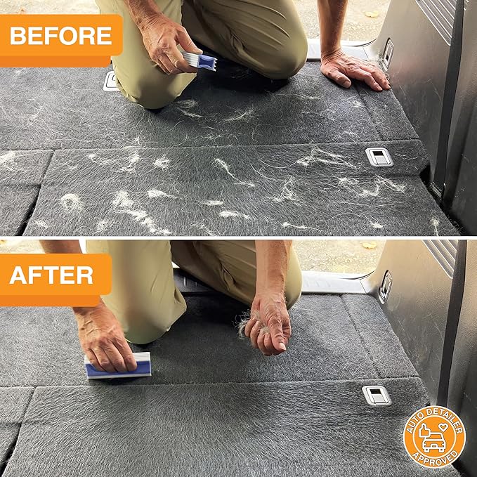 FurDozer Pet Hair Remover & Auto Detailing Tools - Cat & Dog Hair Remover for Carpets, Car Interiors, Couches, Bedding, & Pet Furniture (Purple, X3 MEGA - 10" Long)