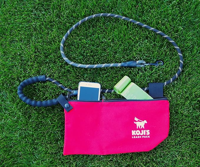 Koji's Leash Pack with Buttons | Hands-Free Dog Waste Carrier & Organizer | Anti-Swing Hammock Pouch for Used Poop Bags, Phone, & Keys | Secure Attachment for Running, Hiking & Walking (Made in USA)